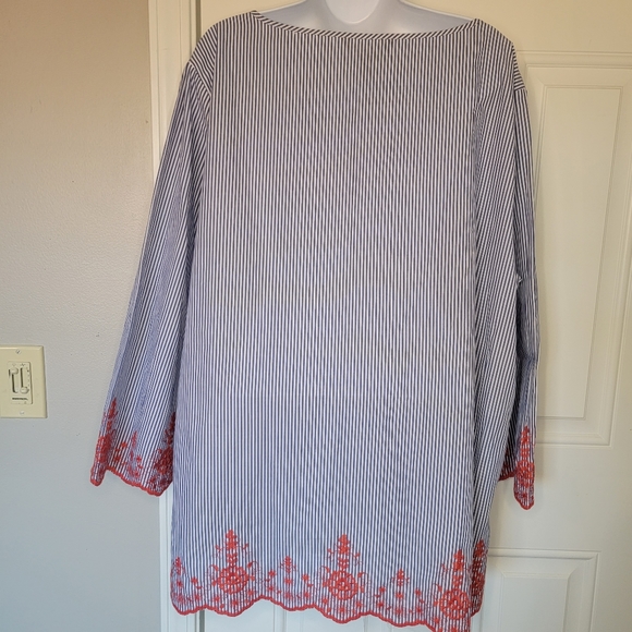 NWT Long Tall Sally Blue White Stripe Red Embroidered Blouse US 18 UK 22 - Picture 3 of 9